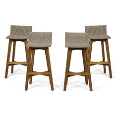 two wooden stools sitting next to each other