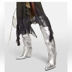 Like New Paris Texas Jane Boot Metallic Silver. Size 39 With Box Leather Knee High Boots, Paris Texas, New Paris, Knee High Leather Boots, Leather Items, Metallic Leather, Shoes Heels Boots, High Boots, Knee High Boots