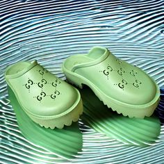 100% Authentic. No Box. Women's Platform Sandal With Perforated G Gucci Perforated G Sandal, Women Platform Sandals, Shoes Gucci, Grey Green, Gucci Shoes, Mule Clogs, Mules Shoes, Platform Sandals, Green Color