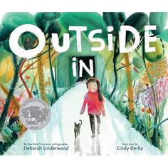 the cover of outside in with a girl and her dog walking down a snowy path