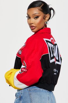 Available In Red/combo. Bomber Jacket Collar Long Sleeve Color Block Patches Verbiage Button Closure Shell: 100% Cotton Lining: 100% Polyester Filler: 100% Polyester Imported | Need For Speed Bomber Jacket in Red size Medium by Fashion Nova Trendy Red Collared Outerwear, Trendy Red Long Sleeve Track Jacket, Trendy Red Outerwear With Button Closure, Trendy Red Windbreaker For Streetwear, Trendy Red Track Jacket For Fall, Trendy Red Windbreaker For Fall, Trendy Red Fall Windbreaker, Jacket Collar, Need For Speed