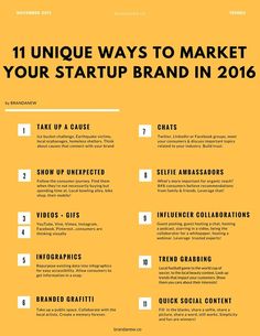 the 11 unique ways to market your start - up brand in 2016 infographical