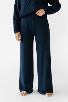 Women's Ultra-Soft Bamboo Viscose Wide Leg Pull On Pants in Charcoal (Size: Medium) - Cozy Earth Navy Loungewear Pants, Navy Relaxed Fit Pants For Loungewear, Versatile Full-length Loungewear Pants, Versatile Loungewear Pants, Comfortable Navy Bottoms For Loungewear, Comfortable Navy Loungewear Bottoms, Navy Elastic Waistband Pants For Loungewear, Navy Pants With Elastic Waistband For Loungewear, Navy Stretch Full-length Bottoms