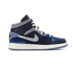 Grade School Jordan 1 Mid SE Craft Obsidian/White-French Blue Size: 5.  Color: Multicolor.  Gender: unisex.  Age Group: kids. Jordan 1 Mid Multicolor, Nike Shoes Women Fashion, Jordan Mid, Womens Air Jordans, White French, 5 Kids, Kids Jordans, Nike Shoes Women, French Blue