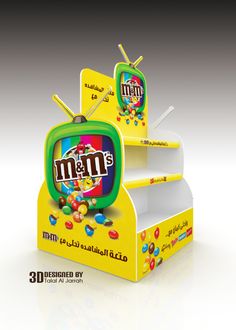 an advertisement for m & m's candy bar on display in arabic writing,