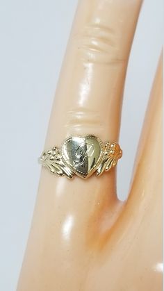 "Thanks for shopping our vintage estate store. We tend to sell well below wholesale and truly hope you enjoy all of our items. Many of the items are one of a kind, so please enjoy scrolling through the pictures and hopefully something will catch your eye. Brown spots are from camera or reflections. Estate 14k yellow gold monogram cursive capital P heart ring. Custom made ring for our shop. Ring size: 3 Setting: 7.5mm 1/4\" to 3/8\" Band width: 1.4mm Weight: .98 gram Marked 14k and it's sweet. On Vintage Gold Initial Ring Stamped 14k, Vintage 14k Stamped Initial Ring As Gift, Victorian Gold Initial Ring As Gift, Vintage Yellow Gold Engraved Initial Ring, Classic Gold Initial Ring Collectible, Vintage Personalized 14k Gold Engraved Ring, Vintage Engraved Promise Ring With Initials, Vintage Engraved Ring With Initials For Promise, 14k Gold Engraved Ring With Initials For Collectors