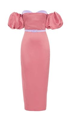 PUFF BODYCON SATIN MIDI DRESS IN ROSE Satin Roses, Flirty Dresses, Satin Midi Dress, Pink Midi Dress, Bodycon Midi, Versatile Dresses, Plus Dresses, Corset Dress, Product Images