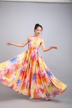 Chiffon Orange Flower Long Party Dress Evening Wedding Lightweight Sundress Summer Holiday Beach Dress Bridesmaid Dress Maxi Skirt Detail Info: ❤ Color: Orange flower as picture More color choice link: https://www.etsy.com/listing/213656440/chiffon-dress-color-card?ref=shop_home_feat_1 you just note the color you want with order, we will make according to your note. ❤ Material: Chiffon ❤ The dress doesn't limit the chest size and waist size, arm hole 45cm (if your upper arm circle circumference Colorful Floral Print Maxi Dress For Summer, Colorful Floral Print Sleeveless Maxi Dress, Colorful Maxi Dress For Spring, Orange Floral Print Maxi Dress For Summer, Colorful Spring Maxi Dresses, Flowy Chiffon Maxi Dress For Summer, Multicolor Chiffon Floral Dress For Garden Party, Multicolor Chiffon Maxi Dress For Garden Party, Multicolor Chiffon Dress For Garden Party