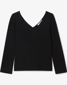 Kara Top - 365 Knit :: Black – M.M.LaFleur Classic Stretch Cashmere Tops, Stretch Cashmere Fine Knit Tops, Seamless V-neck Knit Top For Fall, Seamless Knit Top For Fall, Stretch Fine Knit Cashmere Top, Fine Knit Stretch Cashmere Top, Spring Black Cashmere Top, Black Cashmere Top For Spring, Black Stretch Cashmere Top