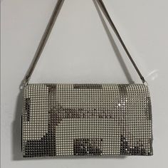 Beautiful Shiny Silver And White Baguette Bag- Never Been Worn, New With Tags Party Crossbody Baguette Bag With Detachable Strap, Party Baguette Crossbody Bag With Detachable Strap, Luxury White Square Evening Bag, Party Baguette Bag With Detachable Strap, Evening Baguette Bag With Silver-tone Hardware, Designer White Rectangular Evening Bag, Elegant Baguette Shoulder Bag With Silver-tone Hardware, Evening Crossbody Baguette Bag With Silver-tone Hardware, Silver Crossbody Baguette Bag For Evening