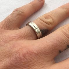 Chunky solid silver hammered ring band with hand stamped dots. | Etsy Everyday Hand Stamped Silver Rings, Hammered Sterling Silver Engraved Promise Ring, Minimalist Hammered Sterling Silver Wide Band Ring, Sterling Silver Hammered Engraved Promise Ring, Hammered Sterling Silver Promise Ring, Minimalist Hammered Silver Engraved Ring, Minimalist Silver Engraved Ring With Hammered Detail, Minimalist Silver Hammered Engraved Ring, Silver Minimalist Rings With Hand Stamped Detail