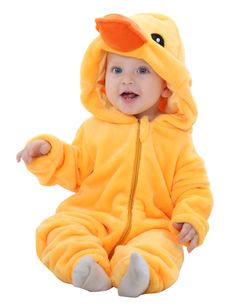 PRICES MAY VARY. The baby halloween costume is crafted in soft flannel material that has high absorbent and breathable. It can keep little one warm and comfy all winter Infant halloween outfit has double zipper from top and bottom, it goes all the way to the back for easy diapers changing. Elastic cuffs protect the baby skin from fraying Toddler duck costumes is good for Halloween party, Christmas party, birthday party, family day and special events. This is really eye-catching when your little Baby Animal Costumes, Duck Costumes, Tiger Kids, Baby Kostüm, Jumpsuit Fall, Jumpsuit Outfits, Diy Kostüm, Newborn Boy Clothes, Baby Overalls