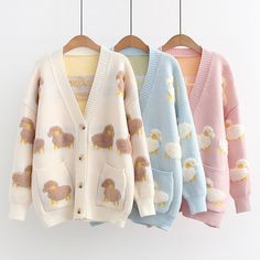 Cute V-neck Fall Sweater, Cute Winter Tops With Pockets, Cute Knitted Spring Outerwear, Cute Long Sleeve Knit Cardigan, Cute Winter Knit Outerwear, Cute Knit Winter Outerwear, Cute Beige Outerwear For Spring, Cute Fitted Cardigan For Autumn, Cute Fitted Fall Cardigan