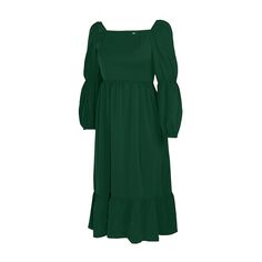 Green Square Neck Ruffle Detail Long Sleeve Dress Green Square, Neck Ruffle, Midi Dresses, Women Dresses, Square Neck, Sleeve Dress, Dresses Midi, Dresses With Sleeves, Midi Dress