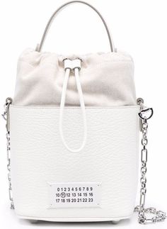 H0157 MAISON MARGIELA LEATHER 5AC BUCKET BAG Small Buckets, Leather Bucket Bag, Leather Bucket, Leather Patches, White Bag, Hobo Bag, Leather Handle, White Leather, Mini Bag