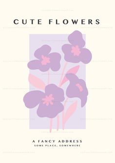 the front cover of cute flowers, with pink and purple flowers against a white background