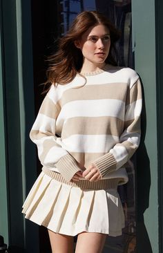 Beige & White Brianna Sweater Brianna Sweater, Brandy Sweater, Striped Sweater Outfit, White Sweater Outfit, Striped Knit Sweater, Y2k Sweater, Comfy Sweatpants, John Galt, Cozy Pullover