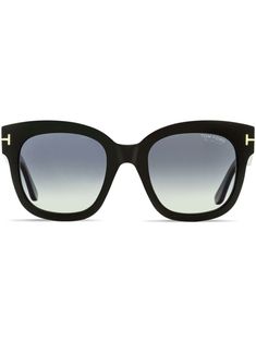 black acetate gold-tone logo lettering gradient lenses square frame straight arms curved tips These glasses come with a protective case. Tom Ford Eyewear, Square Frame, Colored Sunglasses, Sunglass Frames, Square Frames, Tom Ford, Protective Cases, Sunglasses Accessories, Fashion Branding