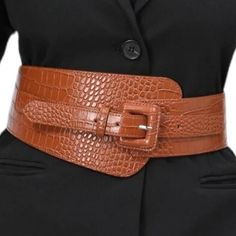 One Of My Favorite Belts In My Closet! Brand New And Uber Stylish. Made Of Sturdy Faux Leather With A Stretchy Elastic Waistband And Adjustable Buckle Closure. 4.5" At The Widest Point And Can Stretch 26"-40" Faux Leather Belts For Fall, Fall Fitted Belts, Fitted Brown Belt For Party, Chic Fitted Brown Belt, Croc Print, Belts, My Favorite, Faux Leather, Buckle