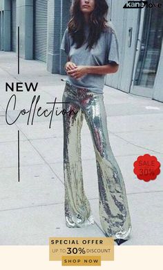 Sequin Wide Flare Pants Eccentric Aesthetic, Silver Pants, Disco Pants, Estilo Rock, Estilo Hippie, Sequin Pants, Cooler Look, Mode Inspo, Looks Style