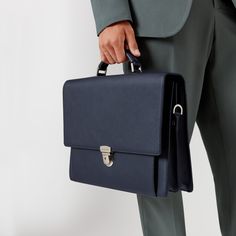 City Laptop Briefcase in Navy Pebble | Aspinal of London Professional Rectangular Leather Cases, Elegant Textured Leather Briefcase For Workwear, Leather Rectangular Case For Business Trips, Elegant Textured Leather Briefcase For Work, Formal Rectangular Briefcase In Textured Leather, Rectangular Textured Leather Briefcase For Formal Use, Timeless Textured Leather Briefcase For Business, Timeless Leather Business Cases, Formal Textured Leather Rectangular Briefcase