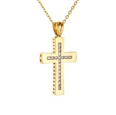 18K Yellow Gold Religious Pendant / Baptism Gift / Diamond Qualite VS / Colour Diamond G White / Diamond 0.13ct Luxury Cross-shaped Diamond Cut Necklace, Luxury Cross Necklace With Diamond Accents, Luxury Gold Diamond Cross Pendant Necklace, Luxury Diamond Cross Necklace, Diamond Crucifix Cross Necklace In Yellow Gold, Luxury Crucifix Cross Necklace For Formal Occasions, Luxury Cross Pendant Necklace With Diamond Accents, Luxury Cross Pendant Diamond Necklace, Luxury Diamond Cross Pendant Necklace