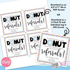 four printable donut refer cards with the words don't do it here