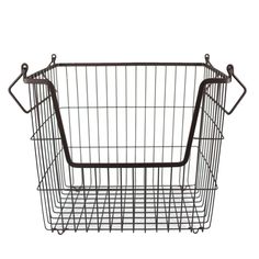 a metal wire basket with two handles on the front and back ends, for storage