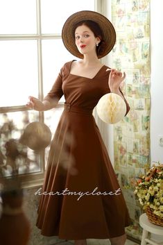 Modern Vintage Dress, Mad Men Dresses, 1930's Dresses, Dress With Square Neckline, 1960s Dresses, Dresses 1950s, 1930s Dress, Pin Up Dresses, 1920s Dress