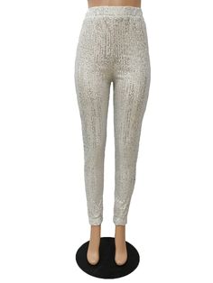 Women Streetwear Sequin Shiny Spliced Mid Waist Skinny Pants High Waist Leggings For Summer Parties, High-waisted Leggings For Summer Parties, Summer High-waisted Party Leggings, Spring Party High-waisted Leggings, Summer Party Full-length Leggings, Sequin Leggings, Daily Holidays, Women Streetwear, Sport Gym