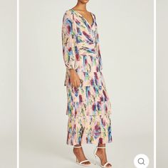 Nwt Theia Ellis Pleated Ankle Dress Tiered Maxi Dress For Spring Formal, Spring Cocktail Tiered Maxi Dress, Multicolor Formal Maxi Dress For Spring, Elegant Tiered Multicolor Maxi Dress, Elegant Multicolor Tiered Maxi Dress, Elegant Multicolor Midi Dress For Brunch, Elegant Multicolor Tiered Dress, Theia Dresses, Ankle Dress