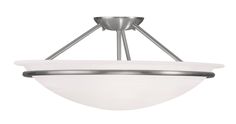 This 3 light Semi-Flush Mount from the Newburgh collection by Livex Lighting will enhance your home with a perfect mix of form and function. The features include a Brushed Nickel finish applied by experts.   Product Features Include: Brand: Livex Lighting  Collection: Newburgh  SKU: 4825-91  UPC: 847284029279  Category: Semi-Flush Mount  Finish: Brushed Nickel  Glass: White Alabaster Glass  Material: Steel  Width: 20.00  in.  Height: 8.00  in.  Diameter: 20.00  in.  Backplate/Canopy Width: 5.00 Modern Bowl, White Alabaster, Livex Lighting, Lighting Ceiling, Chandelier Shades, Kitchen Redo, Ceiling Medallions, Household Gadgets, Semi Flush Mount