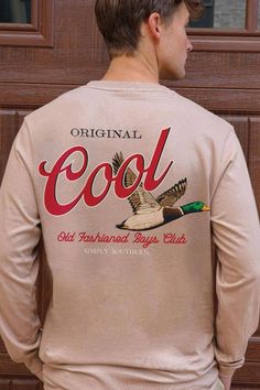 This Simply Southern Long Sleeve Cool Duck T-Shirt for Men in Mocha is perfect for the colder weather! With features like a fun graphic, lightweight construction, and comfortable fit, it is perfect for any activity and layering. Features: Simply Southern Style: MN-LS-COOL-MOCHA Color: Mocha 100% Cotton Simply Southern Shirts Long sleeves Crew neckline Cuffed hems Front Chest & Back Graphic: : Bird graphic with words that read "original cool" with simply southern outfitters logo below Measurements from size large: Length from center back: 28” Chest: 46” Machine wash cold, tumble dry low Cool Duck, Duck T Shirt, Simply Southern Shirts, Bird Graphic, Mocha Color, Southern Shirts, Simply Southern, Southern Style, T Shirt For Men