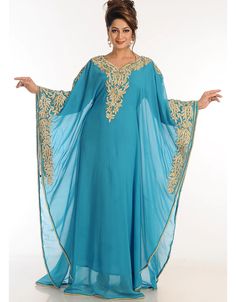 Chic Firozi Georgette Hand Zari Embroidery Farasha Dubai, Silver, Georgette, Handmade, Firozi, Turquoise, Kaftans, XS, S, M, L, XL, 2XL, 3XL, 4XL, 5XL, 6XL, 7XL:Arabic Attire Luxury Georgette Embroidered Women's Dress, Kaftan Moroccan Caftan, Farasha Abaya, Abaya Hijab, Zari Embroidery, Kaftan Style, Zari Work, Hip Dress, Women Maxi