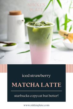 iced strawberry matcha latte with text overlay