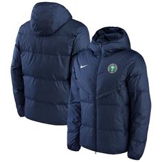 When the temperature drops, gear up with this Nigeria National Team Strike full-zip jacket. Crafted by Nike, it features an adjustable hood and a heavyweight design to keep cold weather at bay. Finished with the team's crest, this jacket is a must-have for any Nigeria National Team fan. Imported Long sleeve Material: 100% Polyester Two zippered side pockets Officially licensed Scuba hood without drawstring Heat-sealed graphics Hooded Brand: Nike Full Zip Machine wash, tumble dry low Full-zip Hea Windproof Track Jacket For Winter, Winter Windproof Track Jacket For Cold Weather, Sporty Hooded Puffer Jacket For Outdoor, Hooded Outerwear For Winter Sports With Double-lined Hood, Nike Windbreaker For Winter Sports, Nike Functional Winter Windbreaker, Winter Sport Coat With Double-lined Hood For Outdoor Activities, Functional Windbreaker With Double-lined Hood For Cold Weather, Nike Outdoor Windbreaker With Adjustable Hood