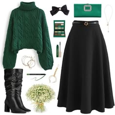 Formal Jumper Outfit, Victorian Modern Fashion, Fall Business Attire, Vinter Mode Outfits, Fashion Ideas For Women, Design Moda, Looks Chic, Modest Fashion Outfits, Green Sweater