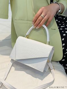 BagForLove - Compact Crocodile Flap Bag with Embossed Finish Product Description Color White Details Buckle Type Square Bag Bag Size Mini Strap Type Top Handle Pattern Type Crocodile Print Style Elegant Features Lightweight Closure Type Flap Composition 100% Polyurethane Material PU Leather Size Chart INCH CM Strap Length Bag Length Bag Width Bag Height Handle Height 47.2 inch 7.7 inch 2.8 inch 5.1 inch 3.1 inch Strap Length Bag Length Bag Width Bag Height Handle Height 120 cm 19.5 cm 7 cm 13 cm White Crocodile Pattern Shoulder Bag, Trendy White Crocodile Pattern Bags, White Rectangular Bag With Crocodile Pattern, White Crocodile Pattern Rectangular Bag, White Details, Crocodile Print, Print Style, Bag Bag, Square Bag