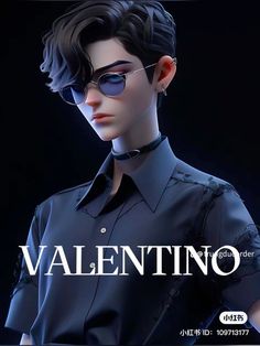 a man wearing sunglasses and a black shirt with the words valentino on it