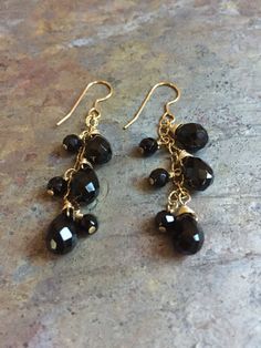 Black agate gemstones and swarovski beads gold dangle earrings Gift Black Beaded Dangle Jewelry, Gift Black Dangle Beads Jewelry, Elegant Black Long Drop Chandelier Earrings, Elegant Wire Wrapped Dangle Crystal Earrings, Elegant Wire Wrapped Briolette Earrings, Elegant Onyx Dangle Earrings, Elegant Black Dangle Linear Earrings, Elegant Black Linear Dangle Earrings, Elegant Briolette Wire Wrapped Earrings