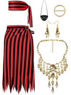 PRICES MAY VARY. Women Pirate Skirt Set: includes 1 pirate skirt, 1 pirate scarves and hats for women, 1 exquisite gold necklace, 1 pair of gold earrings, 1 eye mask, a total of 5 pieces; This complete set of equipment is fully equipped and for meeting your Halloween dress up requirements Excellent Quality: our pirate skirt and headscarf are well crafted and made of comfortable polyester fabric, with a soft and comfortable touch; This pirate skull necklace earring is carefully crafted from durab Pirate Costume Women, Pirate Skirt, Women Pirate, Cosplay Costumes For Men, Pirate Bandana, Female Pirate Costume, Pirate Accessories, Women Cosplay, Costume Women