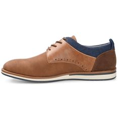 Spruce up your work wardrobe with the Latrell derby by Vance Co. This business casual shoe has a lace-up profile and a 6 mm Tru Comfort Foam insole for all-day comfort. For durability the design features soft vegan leather uppers grounded by an rubber outsole. At Vance Co. our goal is to bring you shoes that will add texture and style to any outfit and give you that added confidence with every step you take. Brown Low-top Lace-up Shoes For Business Casual, Spring Workwear Lace-up Shoes With Textured Sole, Business Casual Lace-up Shoes With Cushioned Footbed, Business Casual Dress Shoes With Perforated Toe Box, Brown Plain Toe Lace-up Shoes For Spring, Low-top Oxfords For Workwear, Brown Oxfords With Perforated Toe For Business Casual, Brown Oxfords With Perforated Toe Box For Work, Casual Oxford Lace-up Shoes With Leather Sole