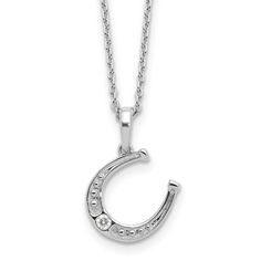 Introducing our stunning 925 sterling silver .03ct. diamond horseshoe 2 inch necklace for her. This exquisite piece features a beautiful horseshoe pendant adorned with a sparkling diamond, perfect for bringing good luck and adding a touch of elegance to any outfit. Made with high-quality Italian craftsmanship, this themed necklace is a must-have for any jewelry collection. Our women's necklace is designed to last, with durable 925 sterling silver and a 2 inch chain that sits perfectly on the neckline. Whether you're looking for a special gift or treating yourself, this diamond jewelry is sure to impress. Shop now and add a touch of luxury to your wardrobe. Horseshoe Pendant, Horseshoe Necklace, Women's Necklace, Necklace For Her, Lucky Horseshoe, Italian Craftsmanship, Sparkling Diamond, Fine Jewellery Necklace, Sparkle Diamonds