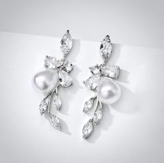 Wedding Jewelry - Pearl and Cubic Zirconia Bridal Earrings - Available in Rose Gold and Silver Cubic Zirconia Bridal Earrings, Single Pearl, Rose Gold And Silver, Pearl Jewelry Wedding, Vine Design, Matching Bracelets, How To Look Classy, Bridal Looks, Wedding Earrings