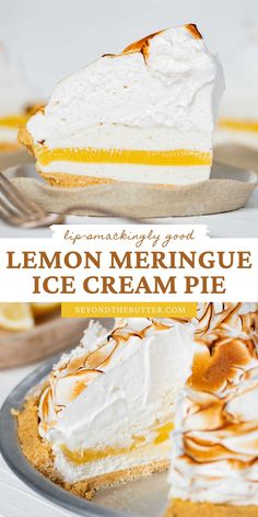 lemon meringue ice cream pie on a plate