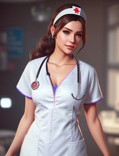 a woman in a nurse outfit with a stethoscope on her head