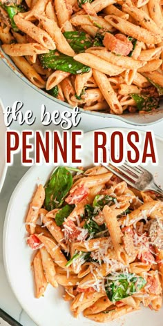 the best penne rosa with spinach and parmesan cheese on top