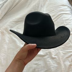 Never Worn, Suede Like Material Black Fitted Casual Fedora, Casual Black Fitted Fedora, Casual Fitted Black Fedora, Black Felt Hat For Spring Rodeo, Casual Felt Hat For Rodeo, Casual Black Felt Hat For Rodeo, Black Western Style Felt Hat For Spring, Black Casual Felt Hat One Size, Black Casual Felt Hat