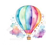 Simple Watercolor Projects, How To Draw Hot Air Balloon, Air Balloon Art, Watercolor Art Nursery, Logo Watercolor, Craft Logo Design Creative, Watercolour For Kids, Hot Air Balloon Watercolor, Wind Blowing