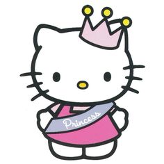 an image of a hello kitty with a tiara on her head and pink dress